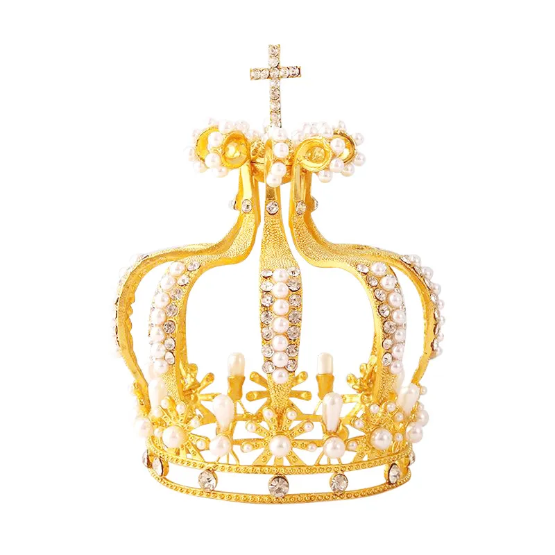 Capacete Gold Pearl Cross Crown Para Noivas E Decoração De Bolos