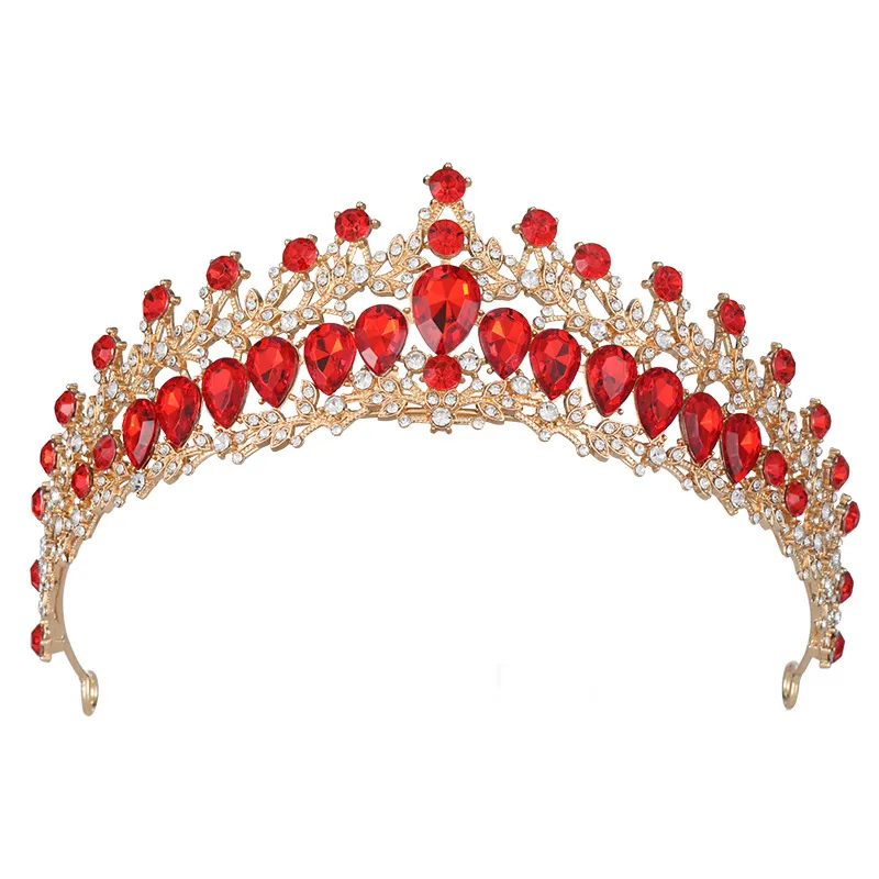 Tiara De Cristal Dourado Com Pedras Vermelhas Em Forma De Lágrima Para Casamentos E P