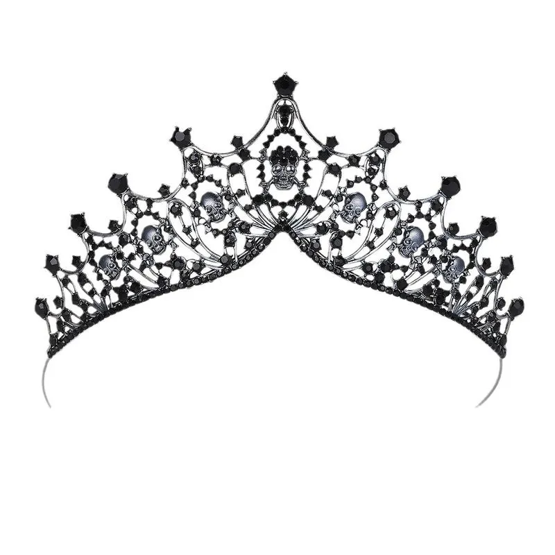 Tiara Black Skull Crown Com Strass Para Halloween E Dia Das Bruxas