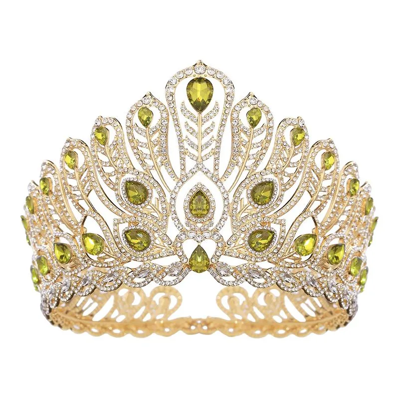 Tiara De Cristal Barroca Para Casamentos E Concursos, Dourado E Verde