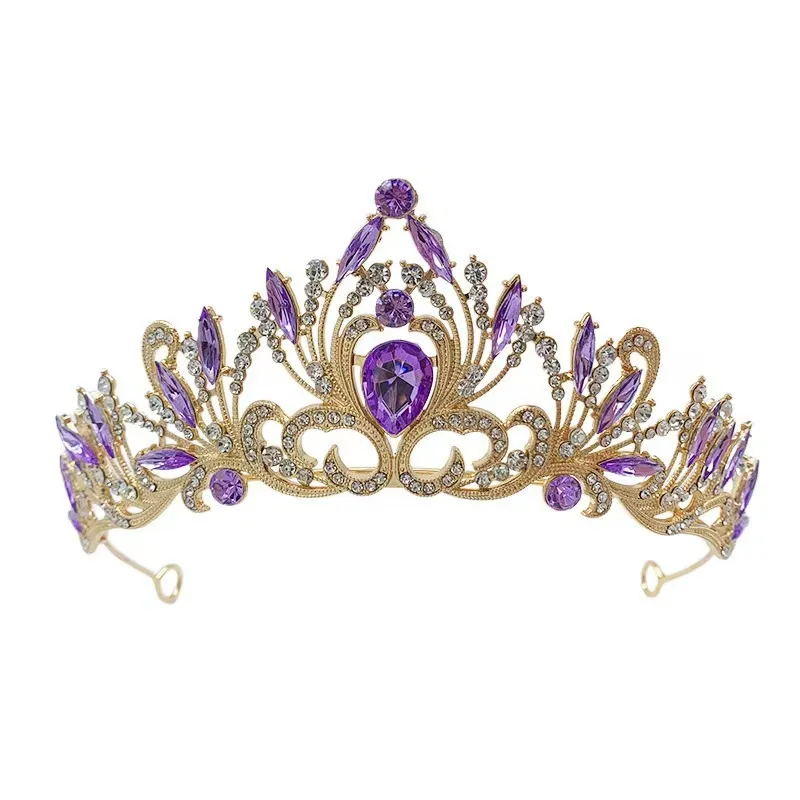 Elegante Tiara De Noiva Vintage Roxa E Dourada Para Casamentos
