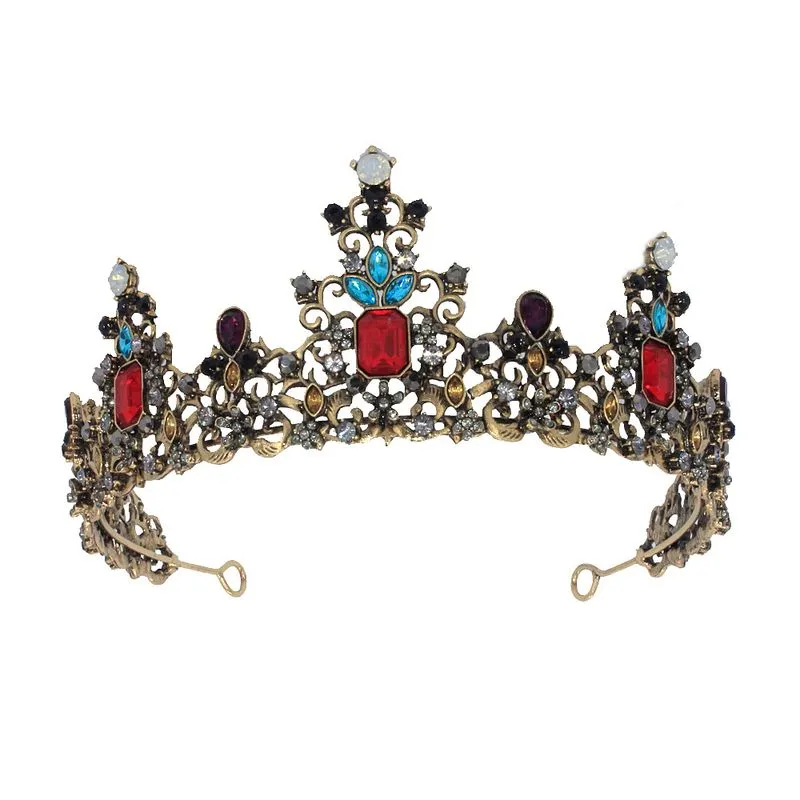 Coroa De Rainha Dourada Vintage Com Cristais Coloridos Para Noivas
