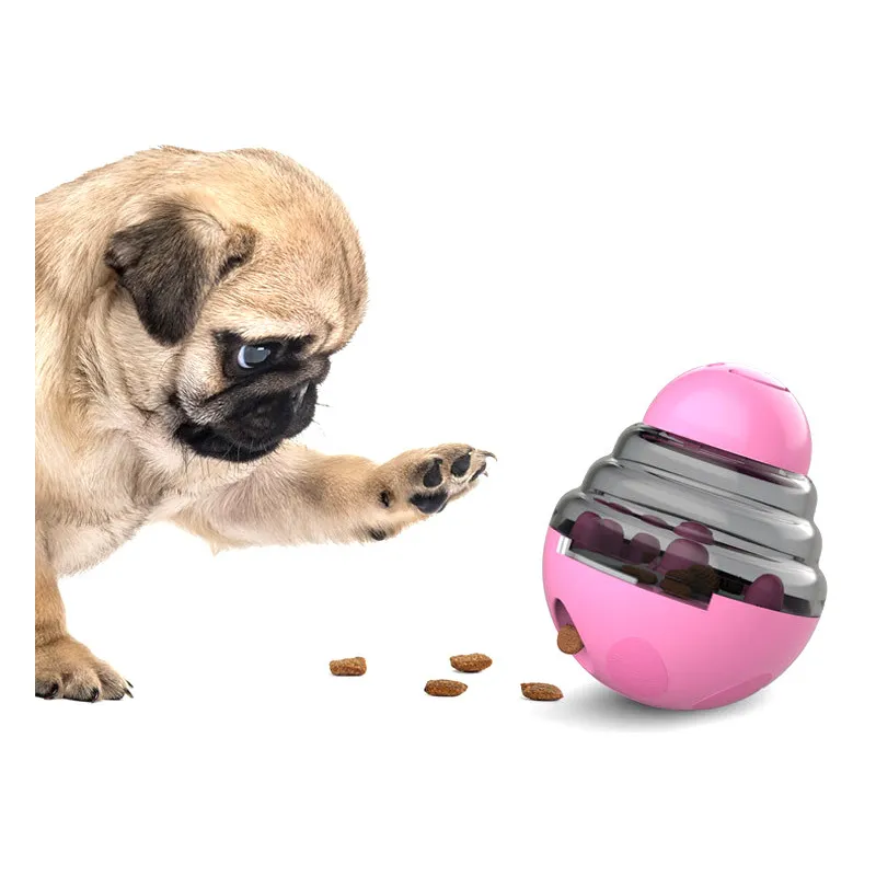 Dog Treat Dispensing Ball Wobble Toy Slow Feeder Pink