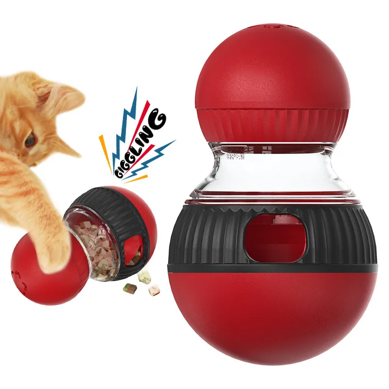Cat Treat Dispensing Ball Toy Rolling Puzzle Feeder Vermelho