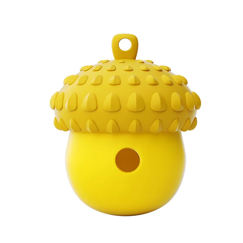 Dispensador De Guloseimas Para Cães Chew Toy Em Forma De Bolota Amarelo De Silicone