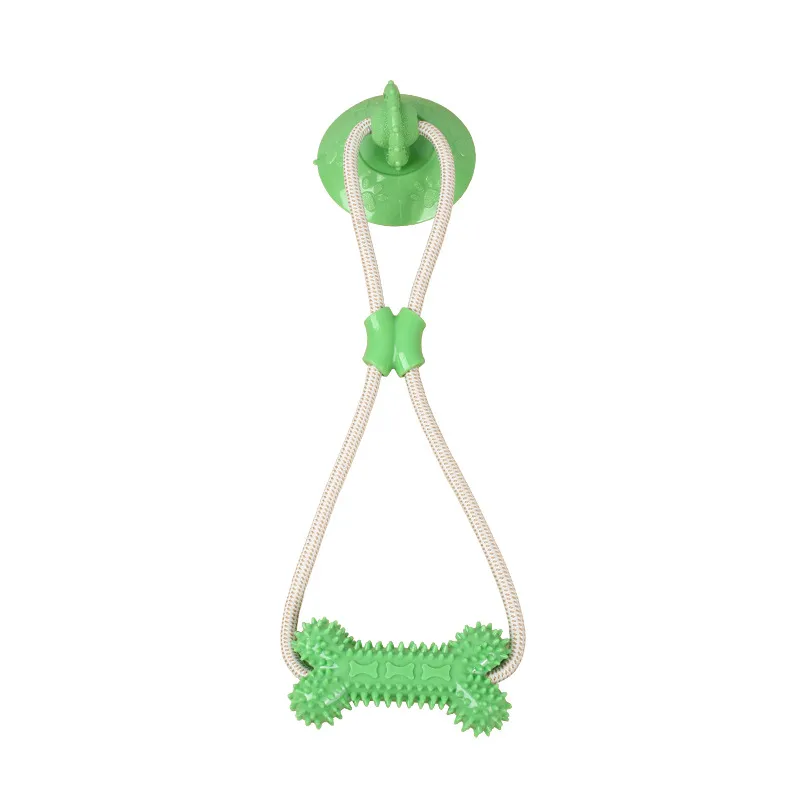 Dog Tug Toy Suction Cup Rope Chew Bone Interactive Green