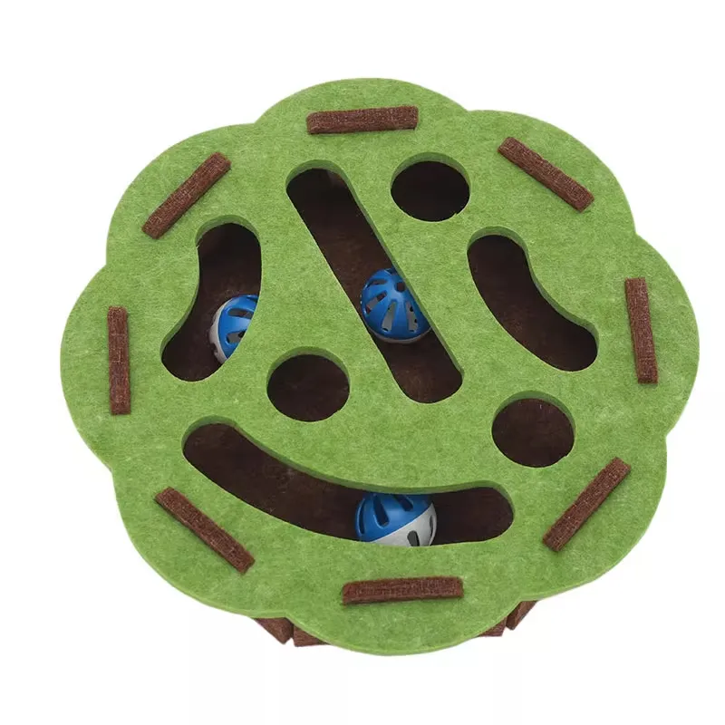 Cat Puzzle Toy Felt Foraging Mat Treat Hide Green 30cm