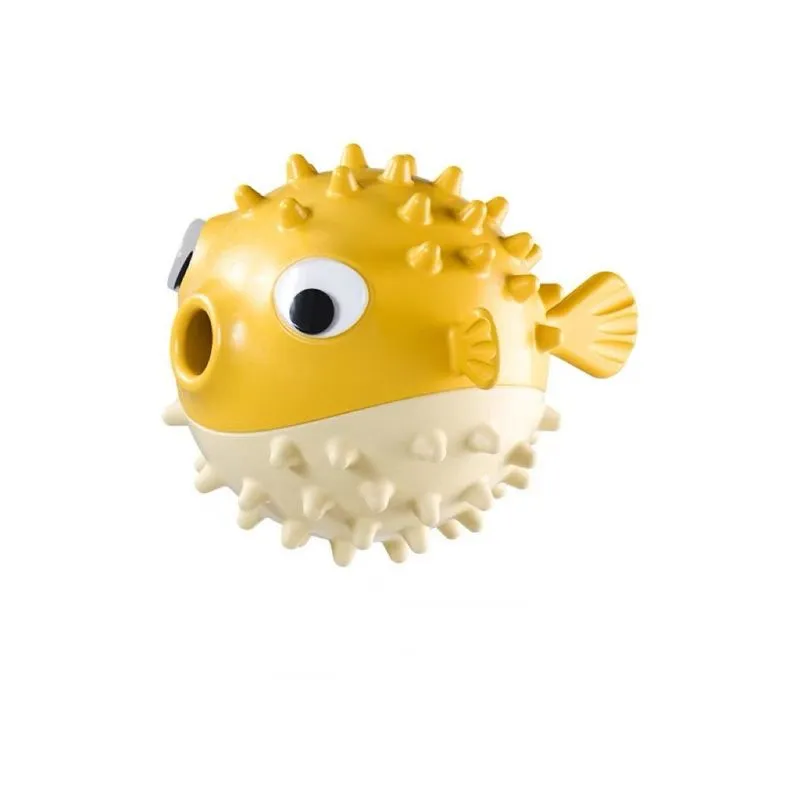 Dog Squeaky Chew Toy Treat Ball Puffer Yellow Tpr
