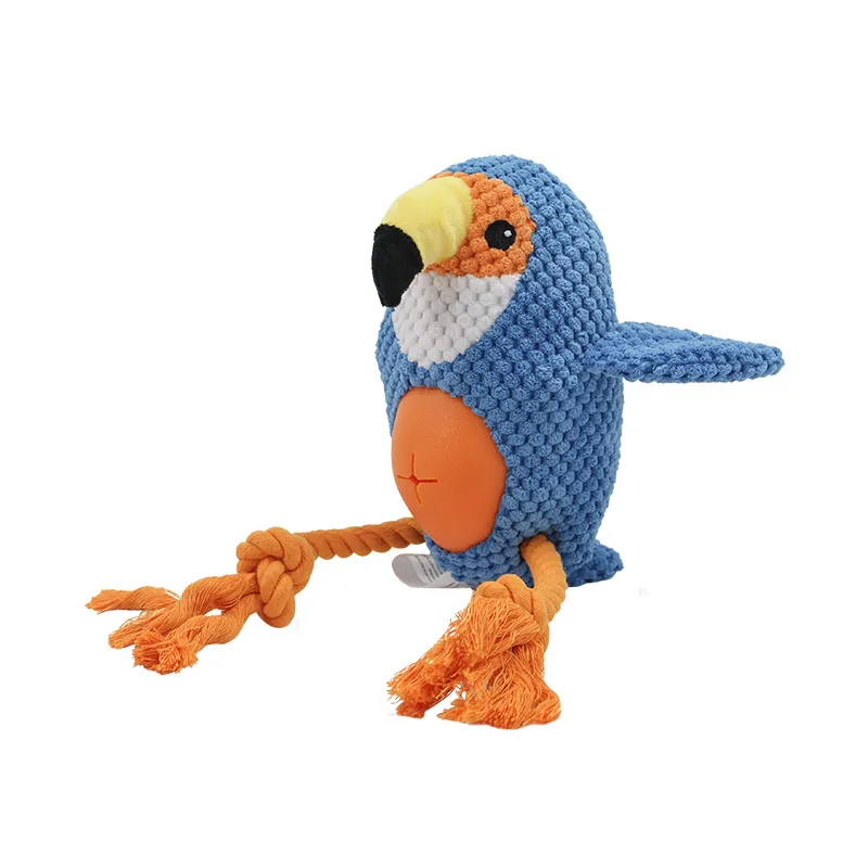 Brinquedo De Pelúcia Para Cães Parrot Com Corda Squeaky Chew Toy Azul 21 Cm
