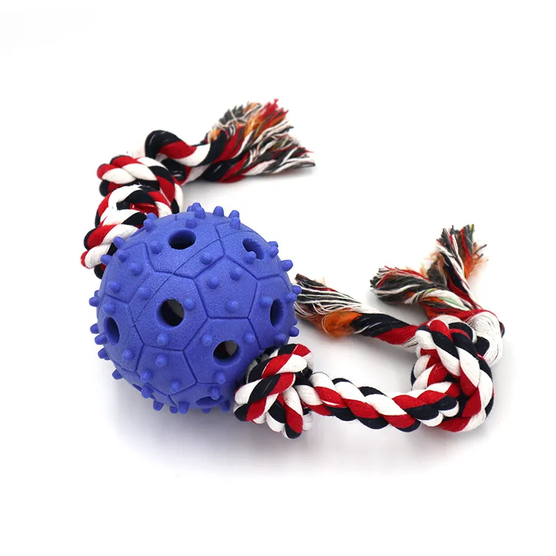 Dog Rope Ball Toy Spiky Treat Dispenser Chew Toy Blue