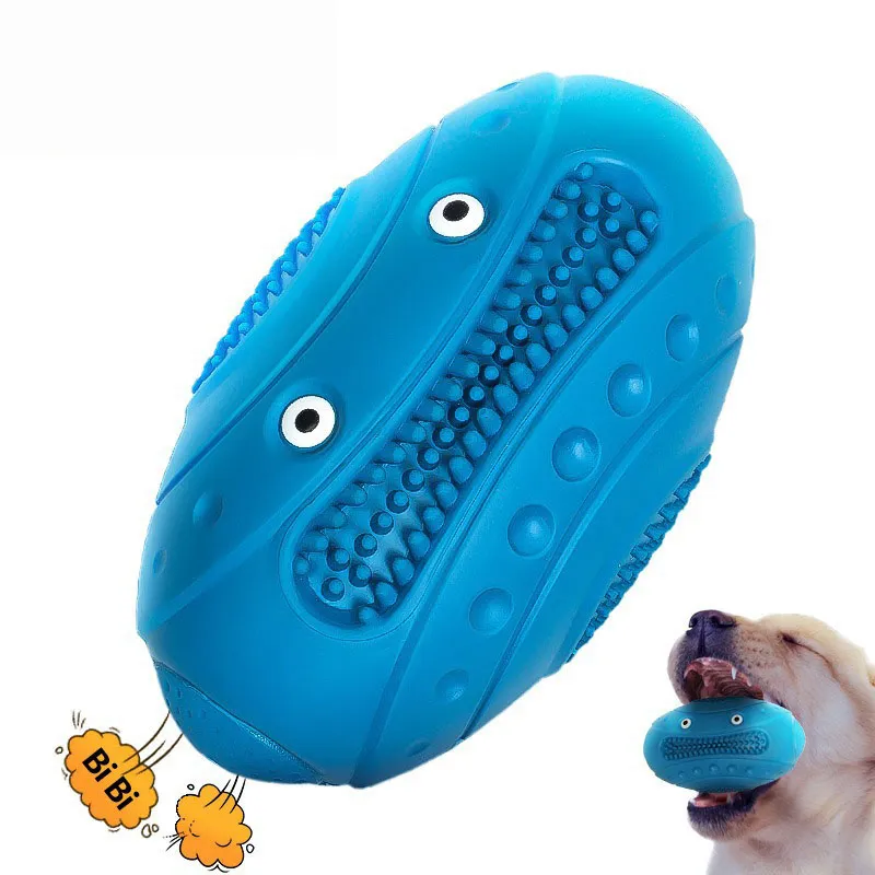 Brinquedo Dog Chew Toy Squeaky Rugby Durable Blue Ball Rugby