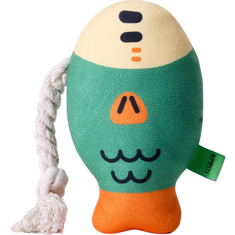 Brinquedo Para Cães Peixe De Pelúcia Verde Com Guincho E Corda Para Mastigar 13x20cm