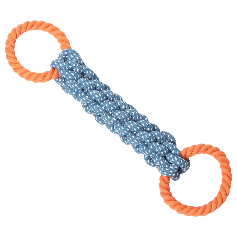 Dog Tug Toy Blue Cotton Rope, Anel De Mastigar Durável Para Cães