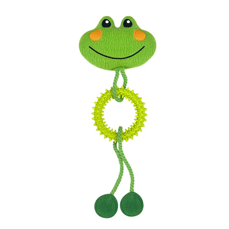 Brinquedo Para Cães Green Frog Squeaky Rope Ring Chew Interactive