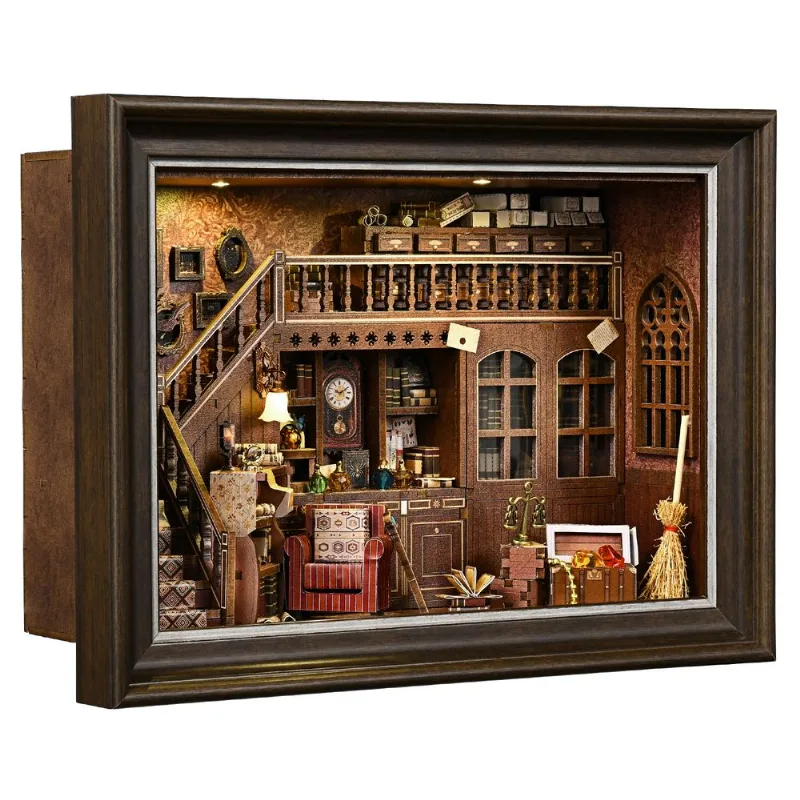 Kit De Modelo De Quebra-cabeça De Madeira Dollhouse Frame Attic Room Diy