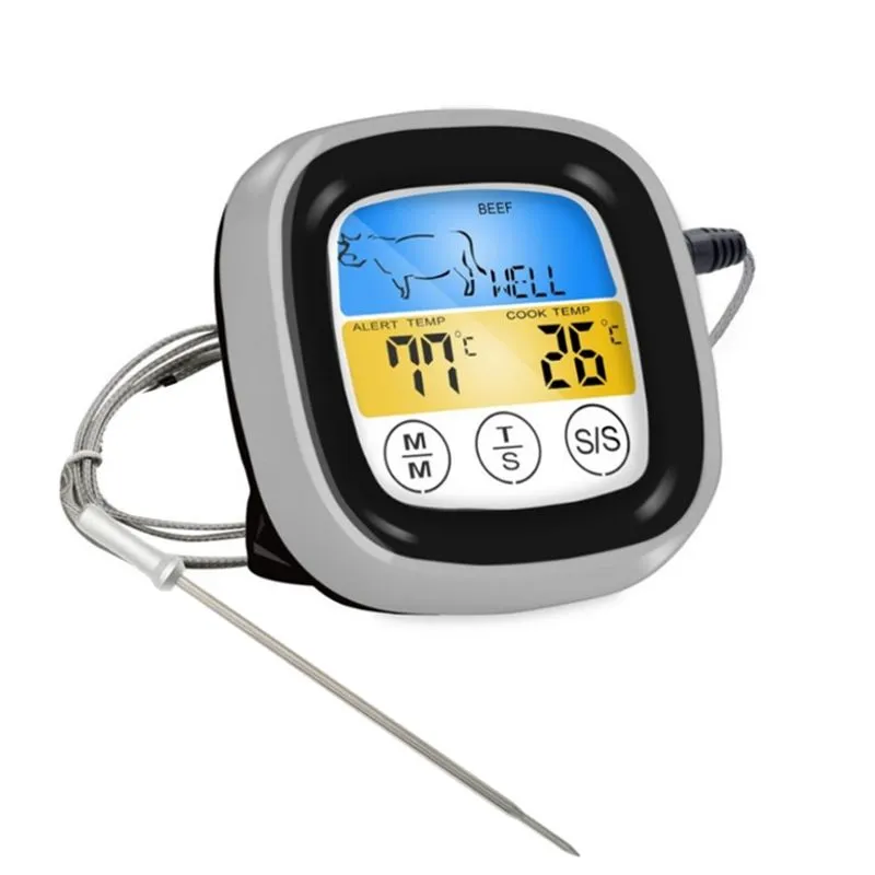 Termômetro De Carne Para Churrasco Com Temporizador, Display Lcd À Prova D'água