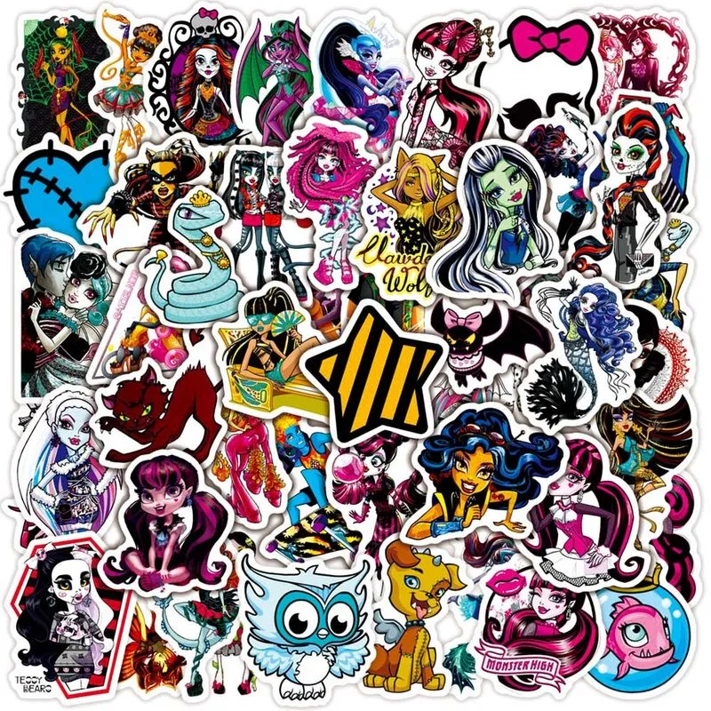 Adesivos Monsters Highs, Anime, Vinil Impermeável, 50 Unidades/pacote