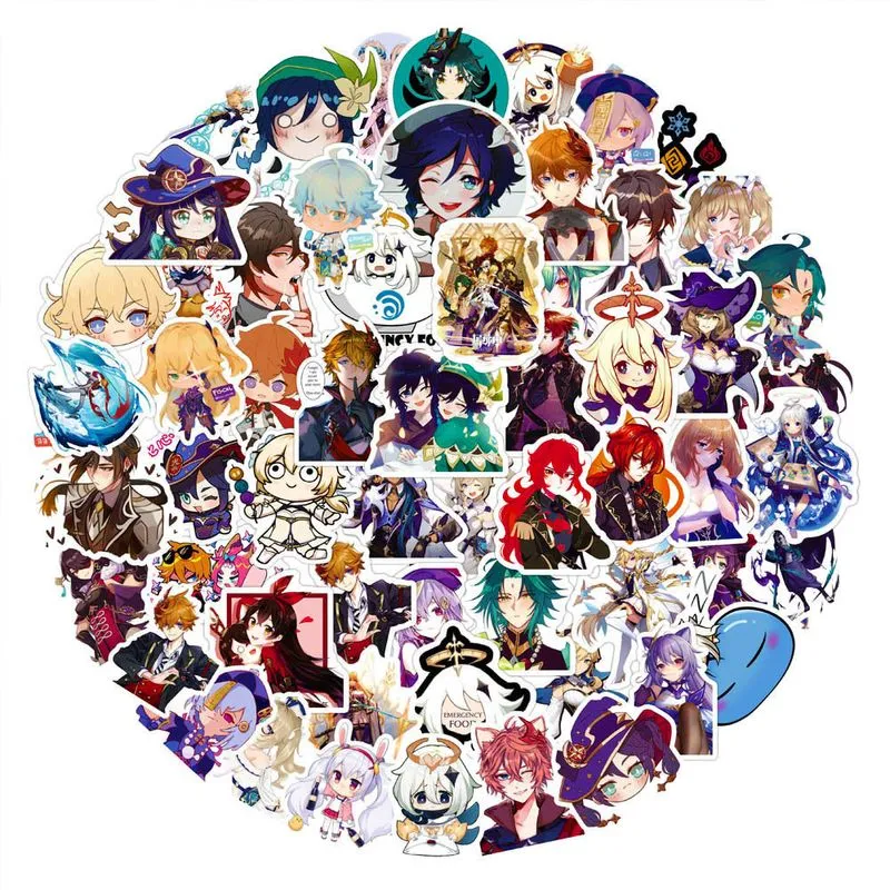 Adesivos Genshins Impacts Anime À Prova D'água, 100 Unidades