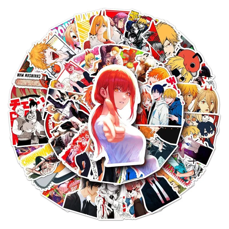 Adesivos Chainsaws Mans Anime, Vinil Impermeável, 50 Unidades