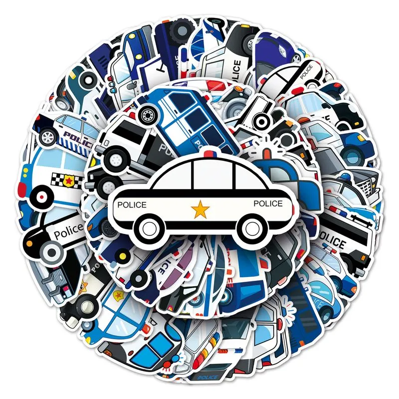 Pacote De Adesivos Police Car Anime, Vinil Impermeável, 50 Unidades