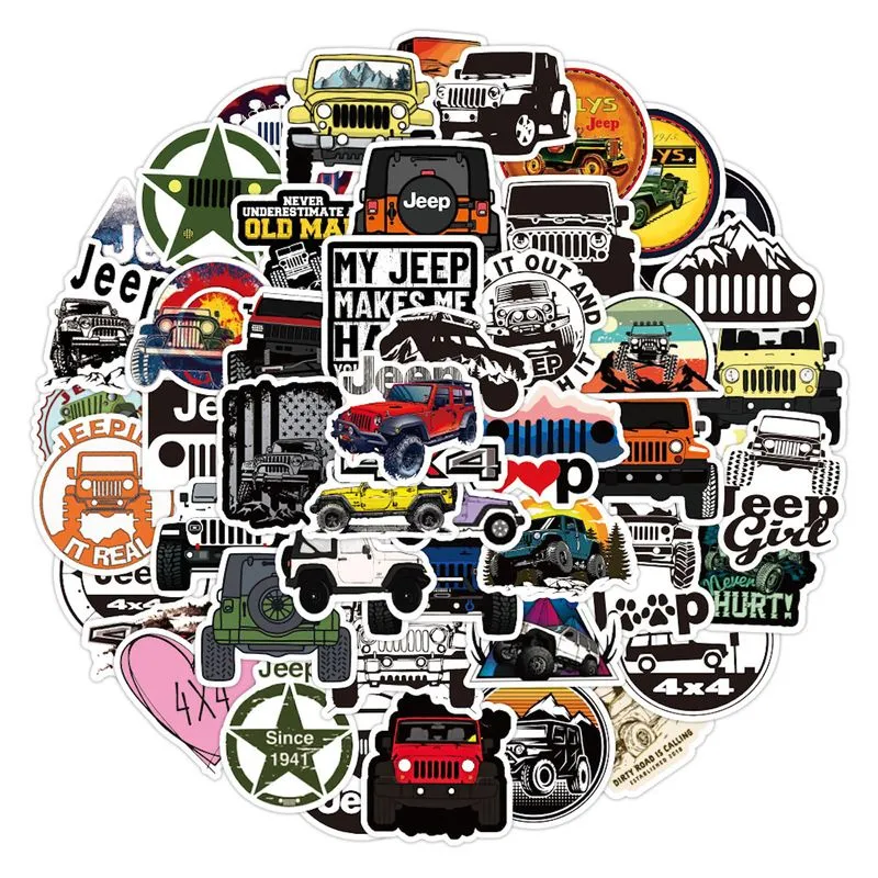 Pacote De Adesivos Jeeps Anime, Vinil Impermeável, 50 Unidades