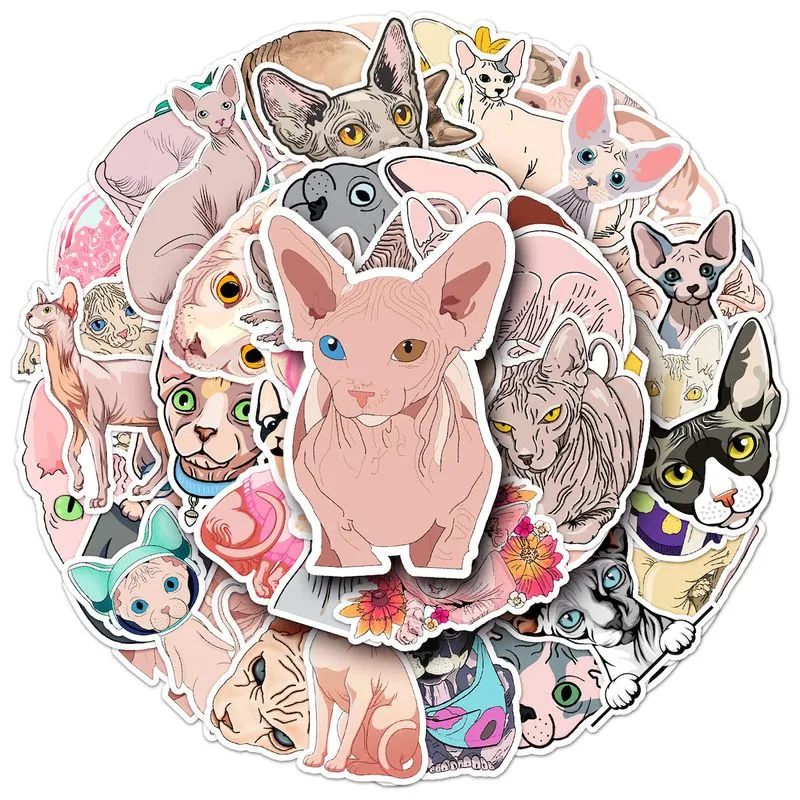 Adesivos Sphynx Hairless Cat Anime Cartoon 50 Unidades De Pvc