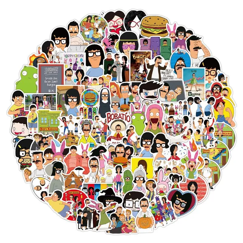 Adesivos Bob's Burgers Anime Cartoon 100 Unidades De Pvc Impermeável
