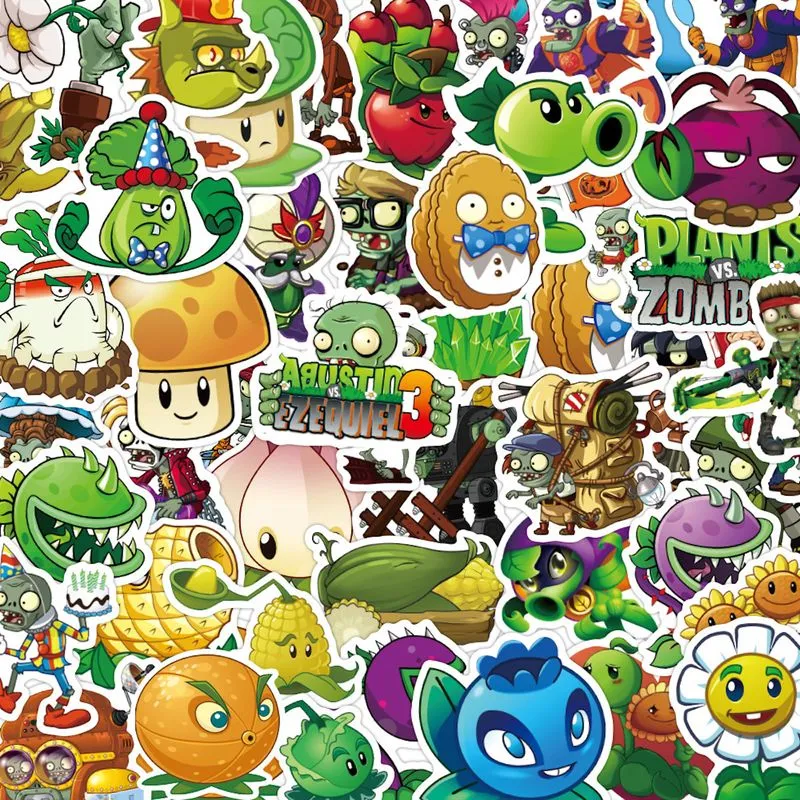 Adesivo De 50 Peças De Desenho Animado De Vinil Anime Zombie Plants Para Waterpro