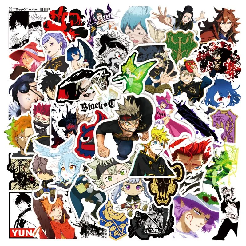 Adesivos Pretos, Trevos, Vinil Impermeável, Anime, 50 Unidades