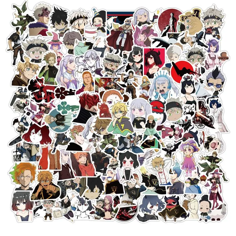 Adesivos Pretos, Trevos, Vinil Impermeável, Anime, 100 Unidades