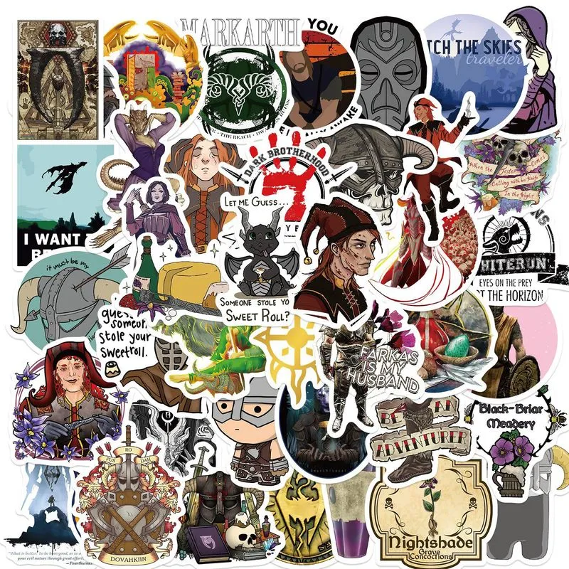 Adesivos Elders Scrolls, Vinil Impermeável, Anime, 50 Unidades/lote