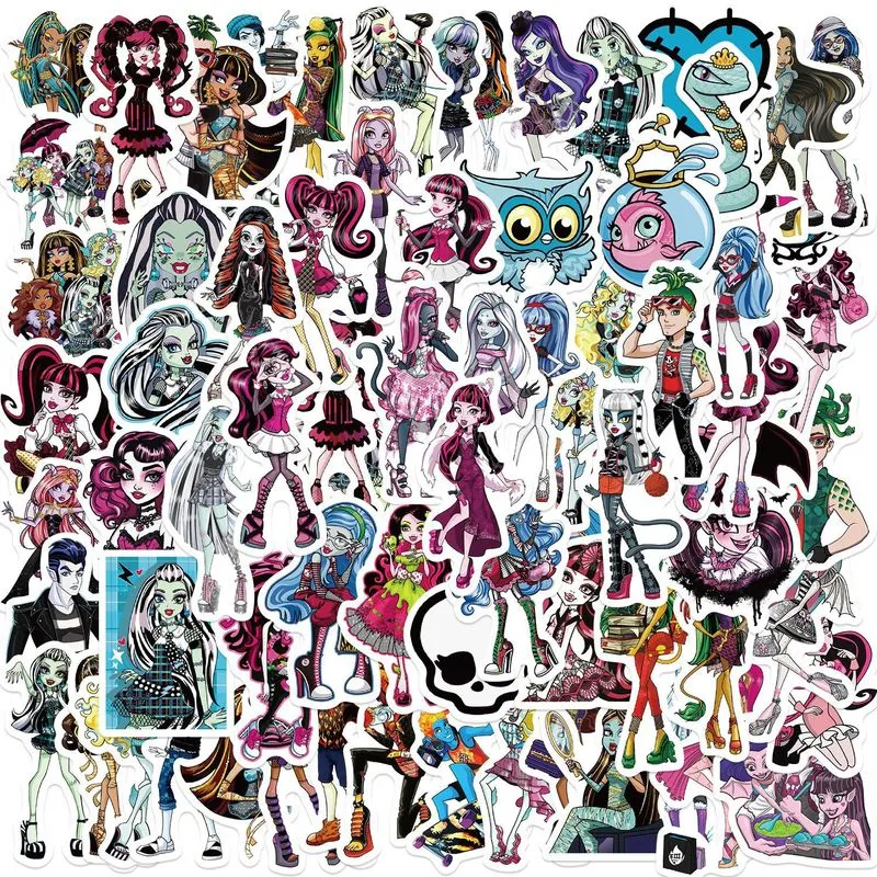 Adesivos Monsters Highs, Vinil Impermeável, Anime, 70 Unidades