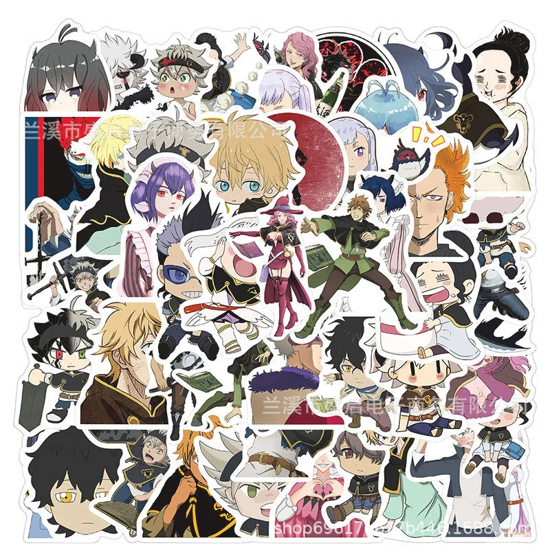 Adesivos Pretos, Trevos, Vinil Impermeável, Anime, 50 Unidades