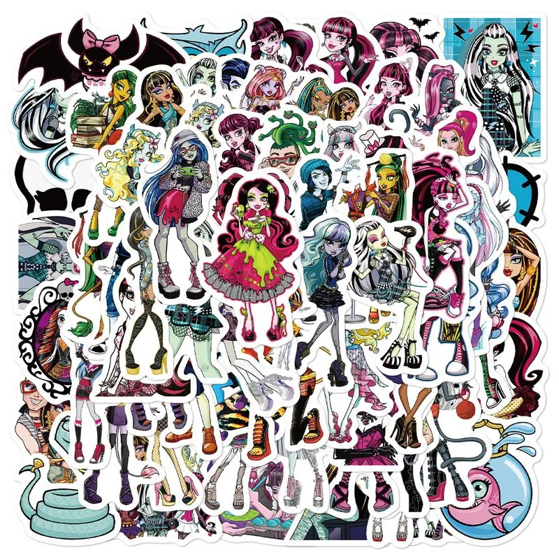 Adesivos Monsters Highs, Vinil Impermeável, Anime, 70 Unidades