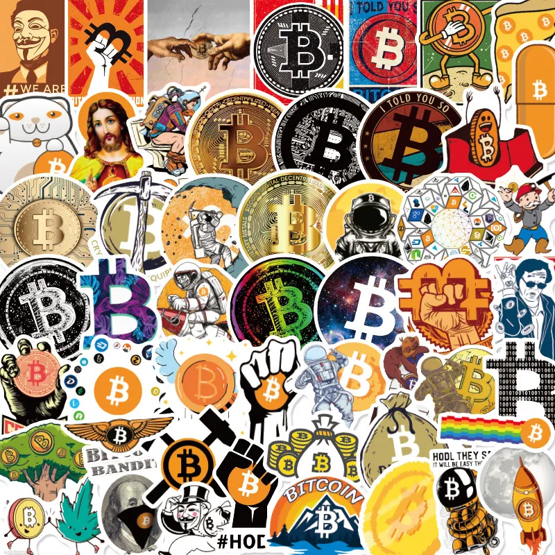 Adesivos Bitcoins, Vinil Impermeável, Anime, 50 Unidades/lote, 5-7 Cm