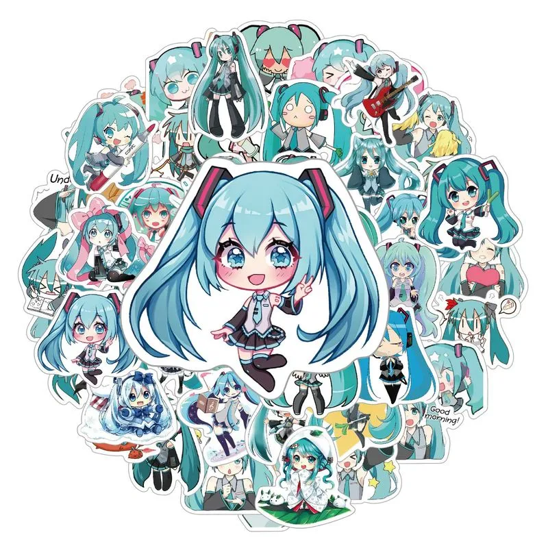 Adesivos Hatsune Miku, Vinil Impermeável, Anime, 50 Unidades