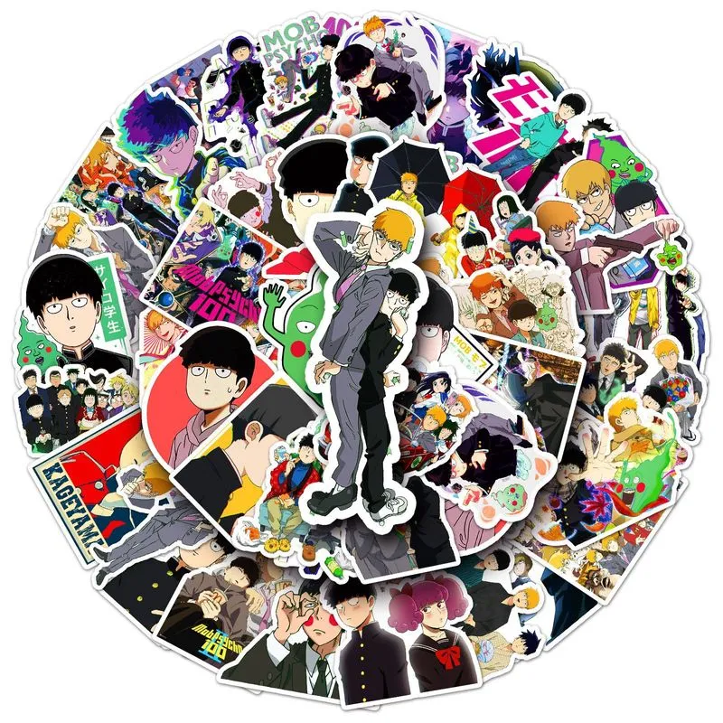 Adesivos Mobs Psychos, Vinil Impermeável, Anime, 50 Unidades/lote