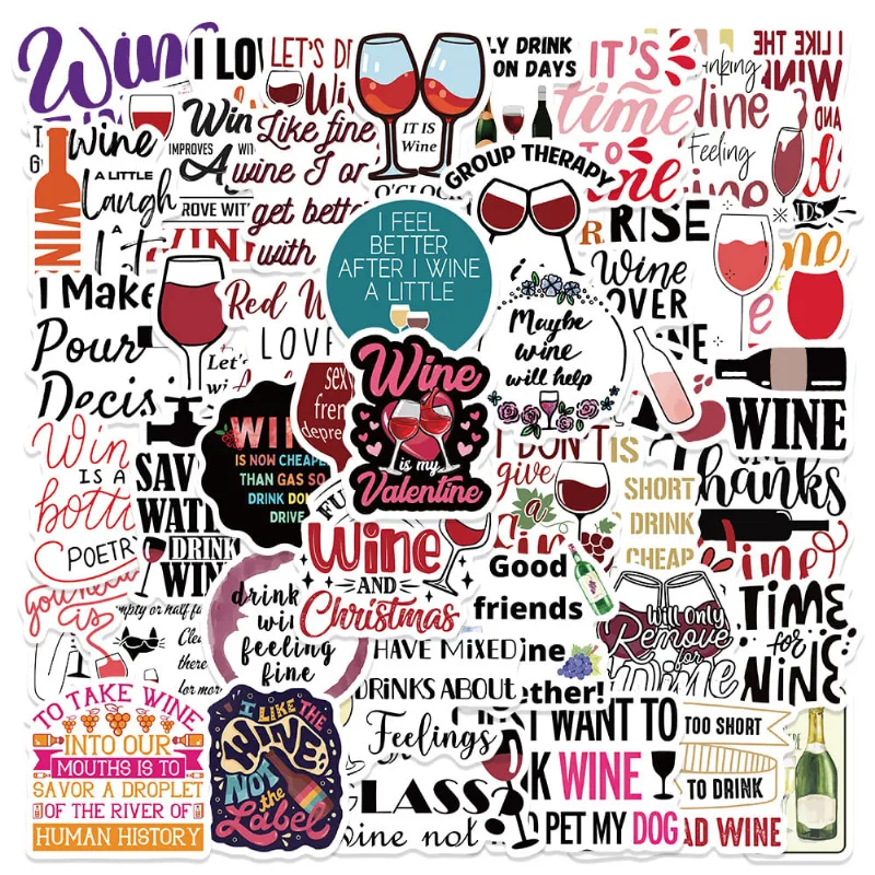 Adesivos Wines Quotes, Vinil Impermeável, Anime, 50 Unidades