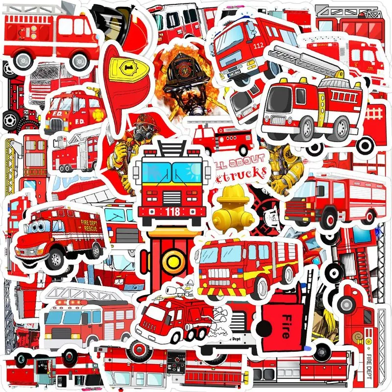 Adesivos Fire Truck 50 Peças De Vinil Impermeável Para Decoração