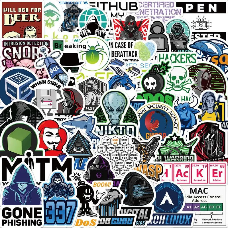 Adesivos Hacker Program Coding Vinil Impermeável, 50 Unidades