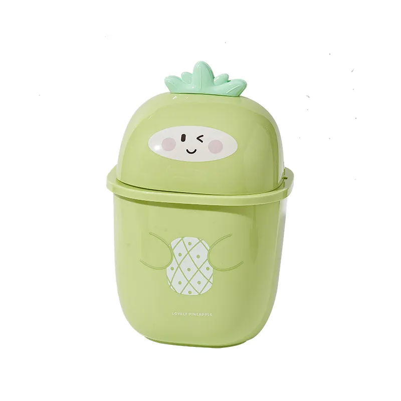 Mini Desktop Bin Lixeira De Abacaxi Com Tampa Verde 178g