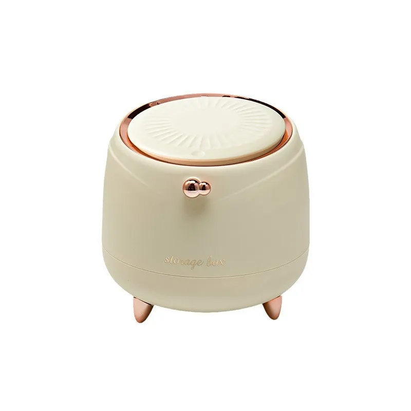 Mini Lixeira De Mesa Elegante Bege Com Tampa De Prensa 340g