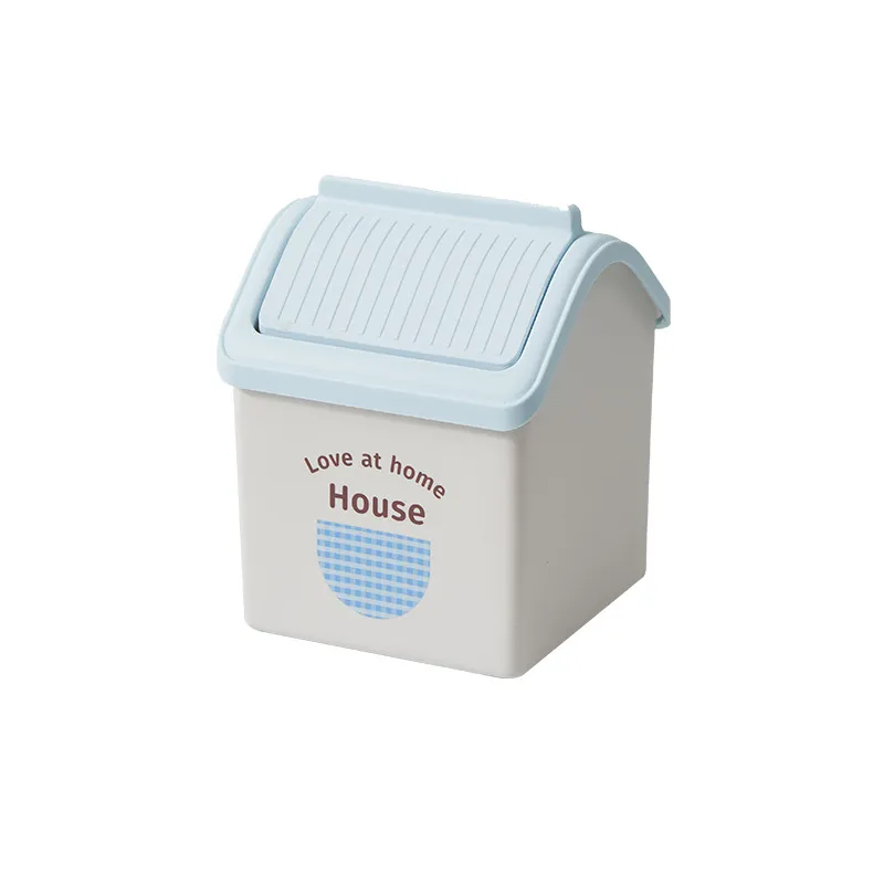 Mini Desktop Bin Lata De Lixo De Plástico Fofa Com Tampa Azul 150g
