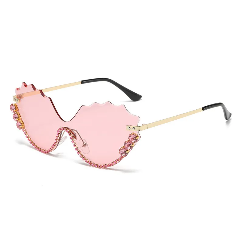 Óculos, Strass, Ondulado, Rosa, Sem Aro, Lentes Modernas
