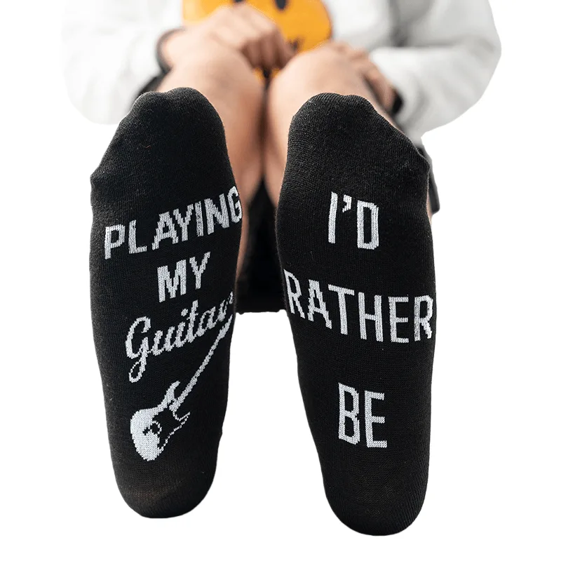 Meias Funny Guitar Lover Cotton-blend Music Crew Pretas