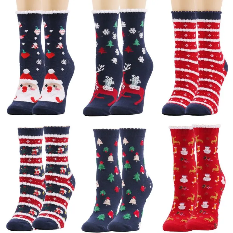 Conjunto De Meias De Natal, Pacote Com 6 Unidades, Winter Crew Para Mulheres