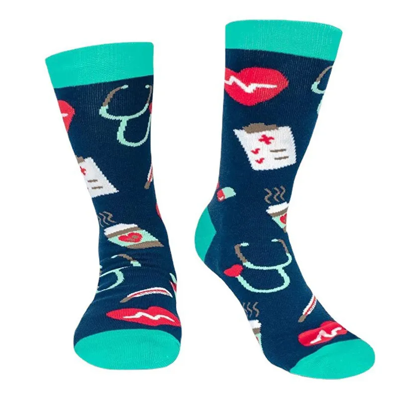 Tema Médico De Algodão Crew Socks Para Enfermeiras E Médicos Azul