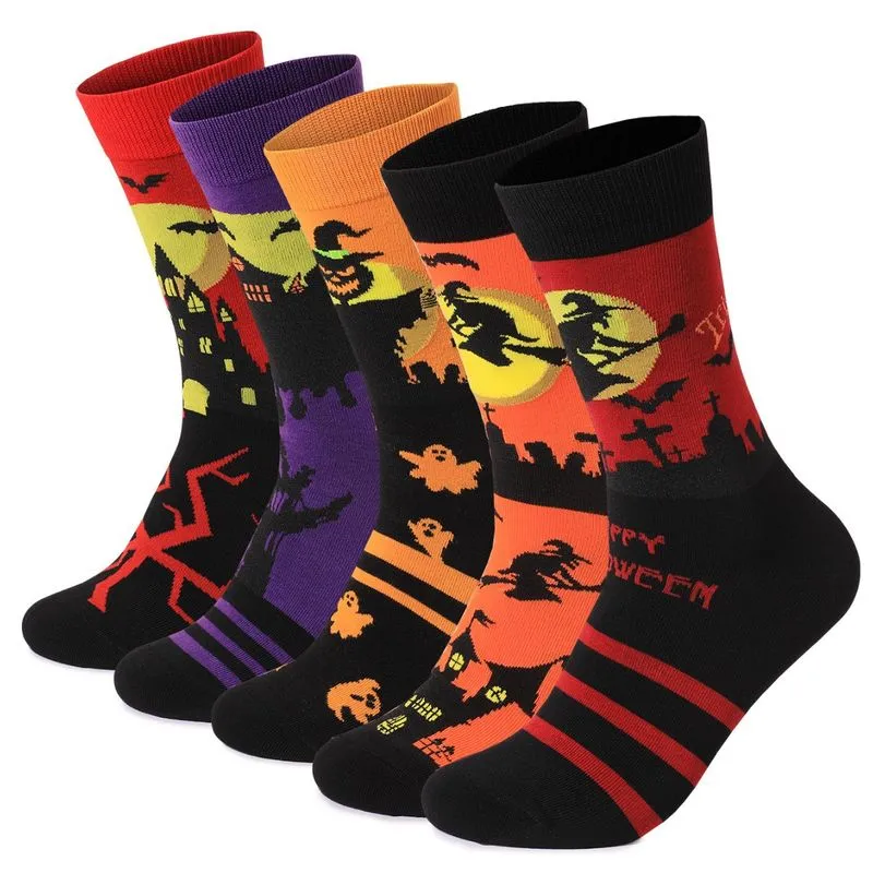 Conjunto De Meias Redondas De Algodão Com Padrões Festivos De Halloween Para Adultos