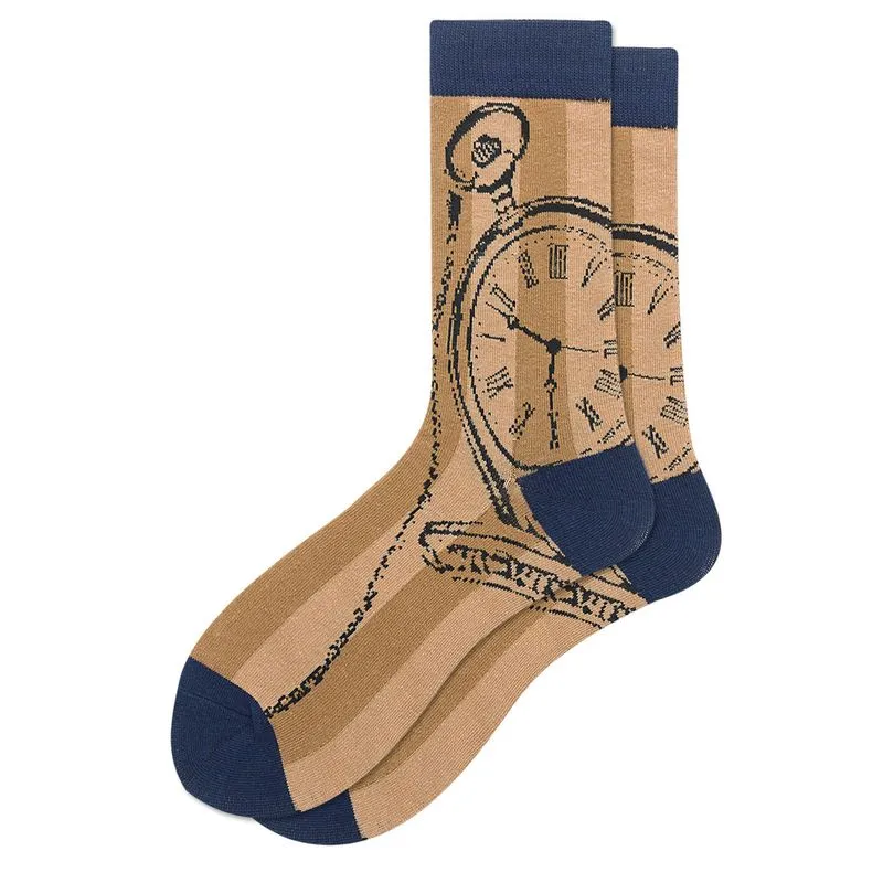 Crew Socks, Design De Relógio De Bolso Vintage De Algodão Para Adultos, X5 Pares