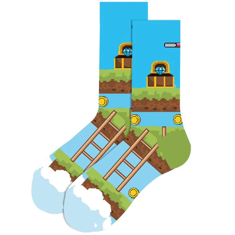 Meias Redondas De Algodão Retrô Pixel Gaming Adventure Design X5